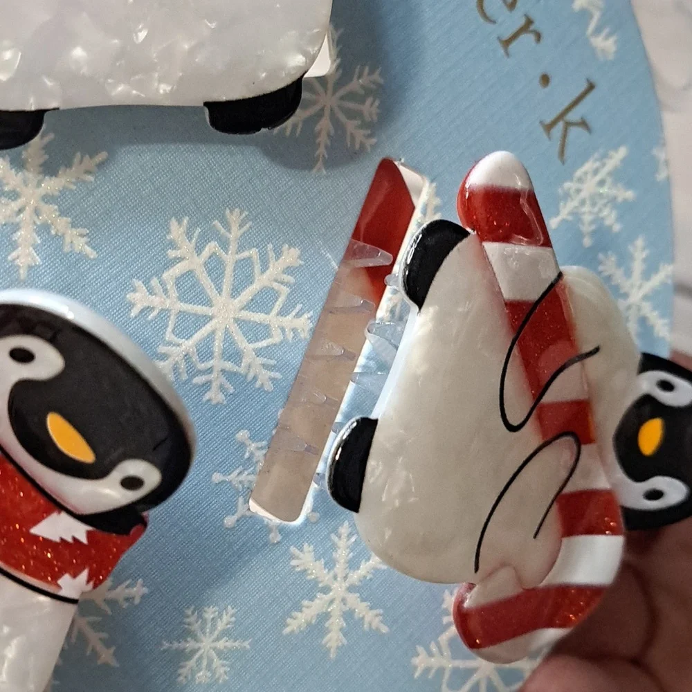 Piper K Penguin Hair Clips with Red and White Scarves